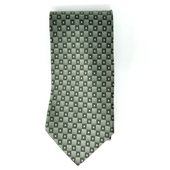 Valentino Christy Paris 100% Silk Tie Gold Green with Black Squares - Picture 1 of 6